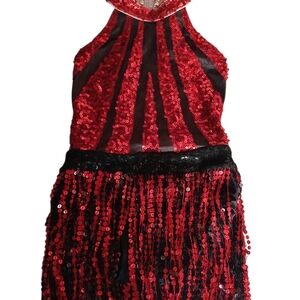 Sparkling Red & Black Sequin Kids Dance Outfit
